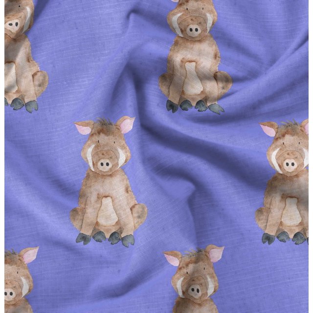Soimoi Purple Silk Fabric Pig Animal Print Fabric by Yard 42 Inch Wide