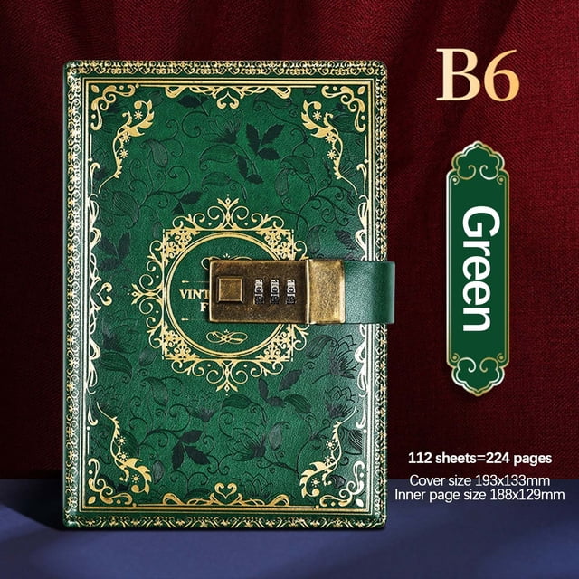 Meitianfacai Vintage B6 Notebook Password-protected Journal Lockable Diary Notebook Student Stationery B6 Size Journal Notebook Style Password Diary Locking N