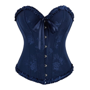 Haut Corset à Volants pour Femmes, Bustier à Fleurs avec Baleines, Gaine, Overbust, Fête, Corsets Push-Up pour Robe, Bleu, M