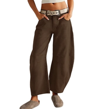 ManxiVoo Women's Baggy Jeans High Waist Vintage 90s Wide Leg Denim Pants Y2K Aesthetic Street Style M Size Coffee