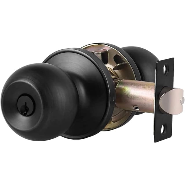 Bouton de Porte d'Entrée avec Serrure, Bouton de Porte d'Entrée à une Clé, Entrée avec Poignée à Clé, Boule (Entrée avec Clé en Laiton Poli)