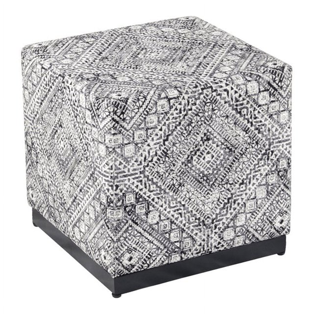HomePop Pouf en Tissu à Motif Tribal Moderne, Design Cube Carré, Noir/blanc