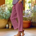 thumbnail image 2 of Dealovy Womens Cotton Linen Pants Plus Size Elastic High Waisted Solid Color Lightweight Summer Trousers, 2 of 6