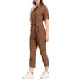 thumbnail image 1 of Unique Bargains Combinaison Pantalon pour Femme à Col Rabattu, Boutonnée, Taille à Nouer, Brun, TG, 1 of 7