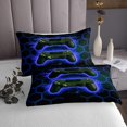 thumbnail image 3 of Erosebridal Kids Gamer Coverlet Set Queen, Neon Gradient Gamepad Bedding Set, Navy Blue Honeycomb Decor, Microfiber 3 Pieces, 3 of 5