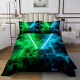 thumbnail image 1 of Erosebridal Teens Lightsaber Coverlet Set King, Square Geometry Bedding Set, Blue Green 3 Pieces, 1 of 5