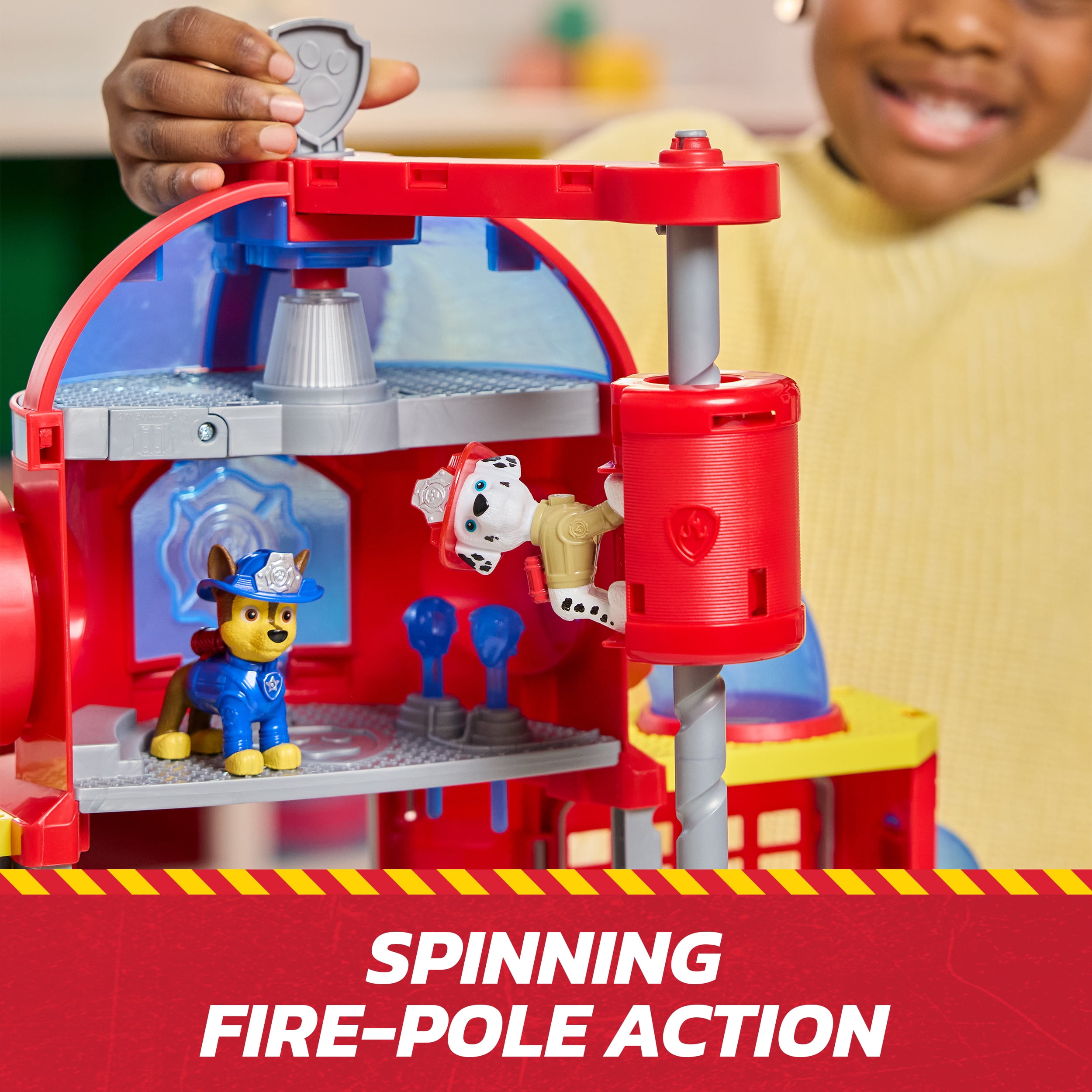 PAW Patrol Pat' Patrouille Mission pompiers, Caserne de pompiers deluxe avec effets sonores et lumineux, 2 véhicules et figurines, jouets pour garçons et filles à partir de 3 ans