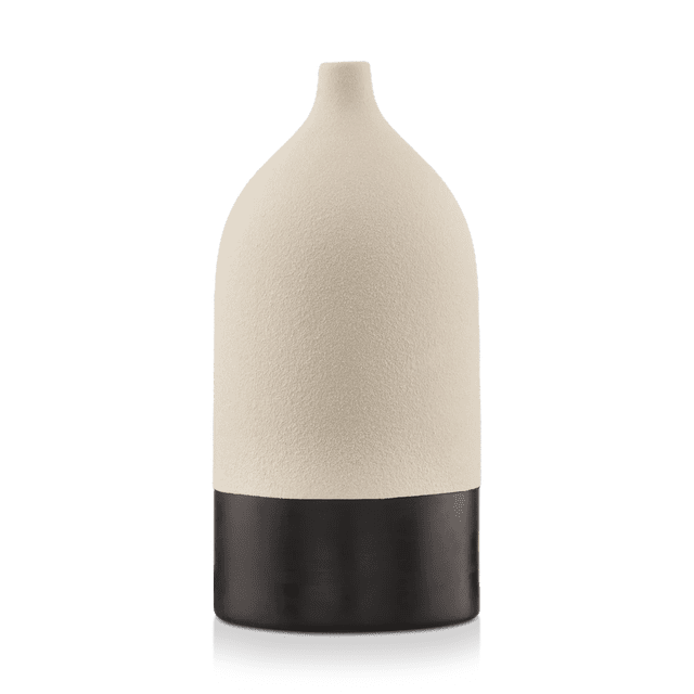 Bouclair 2-Tone Ceramic Table Vase with a beige textured upper body and smooth black base, featuring a modern tapered silhouette suitable for decorative accents and floral arrangements in modern homes.