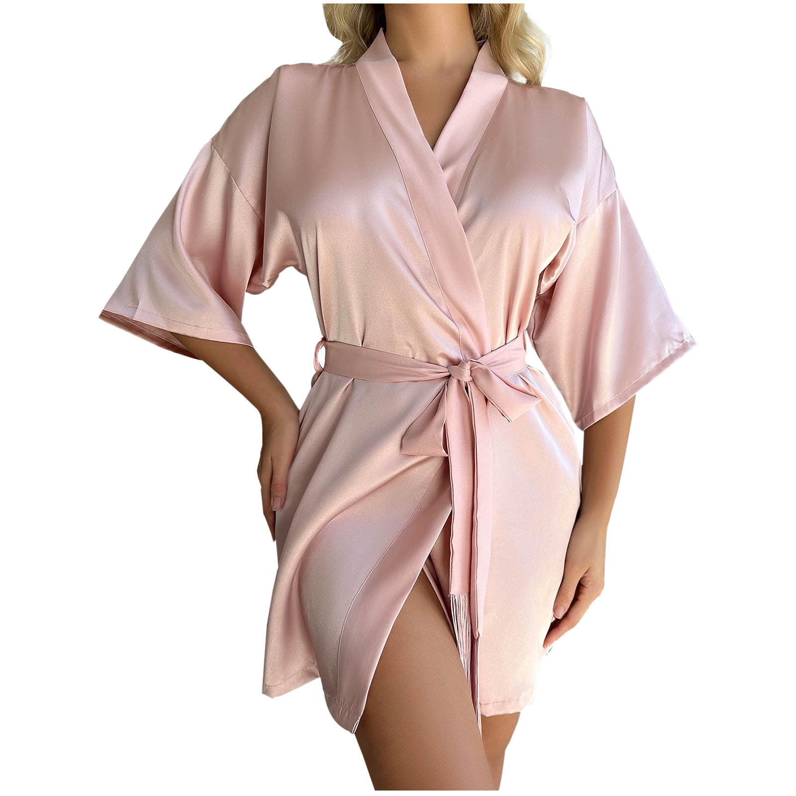Timegard Satin Nightgowns for Women 3/4 Sleeve Robe Sleepwear Fall Warm Comfy Bathrobe Solid Color