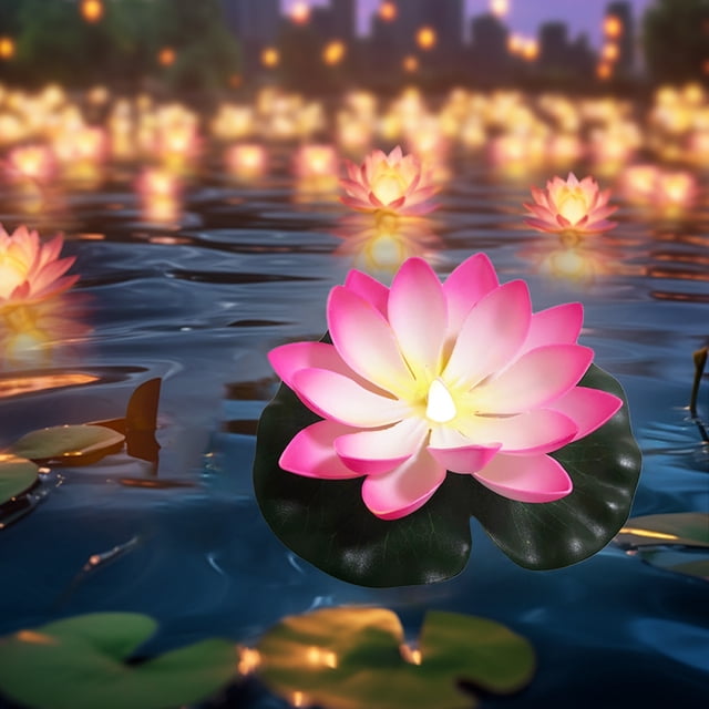 Wzzjkit Water Sensing Lotuse Pool Lamp Floating Lotuse Pool Lamp Water Sensing Floating Pool Lamp LED Floating Solar Pool Lamp Diwali Festival Blessing River Lantern