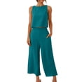 thumbnail image 1 of RKSTN Two Piece Set for Woman Round Neck Solid Color Sleeveless Blouse and Loose Pockets Pants Summer Outfits, 1 of 7