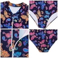 thumbnail image 3 of Little Girls Rash Guard Bathing Suits Flounce Printed Long Sleeve Sun Protection Swimwear Bathing Suit 10-11 Years, 3 of 7