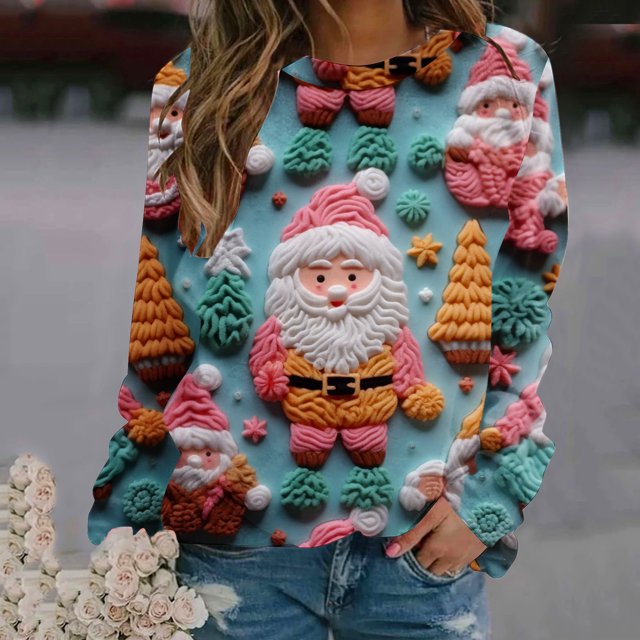 Birdeem Chandail de Mode pour Femmes Col Rond Manches Longues Blouses Imprimées de Noël Chandail en Molleton Tops