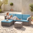 thumbnail image 2 of Outsunny Ensemble de Canapé et Table Basse de Patio en Rotin Osier 3 Pcs - Bleu, 2 of 10