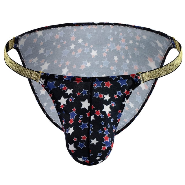 EOYWHK Mens Thong Underwear Stars Print Seamless Low Rise Brief String Tie Side Nightclub Bottom with Pouch