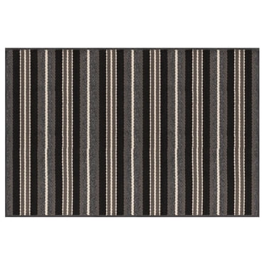 Mainstays Discovery tapis tufté 4 x 6, envers en vinyle antidérapant, rayé gris/noir/beige, pour entrée, vestibule, couloir
