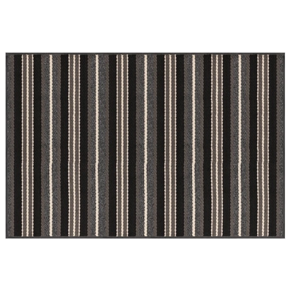 Mainstays Discovery Tufted 4x6 Area Rug, Non-Slip Vinyl Backing, Striped Grey/Black/Beige, for Entryway, Mudroom, Hallway