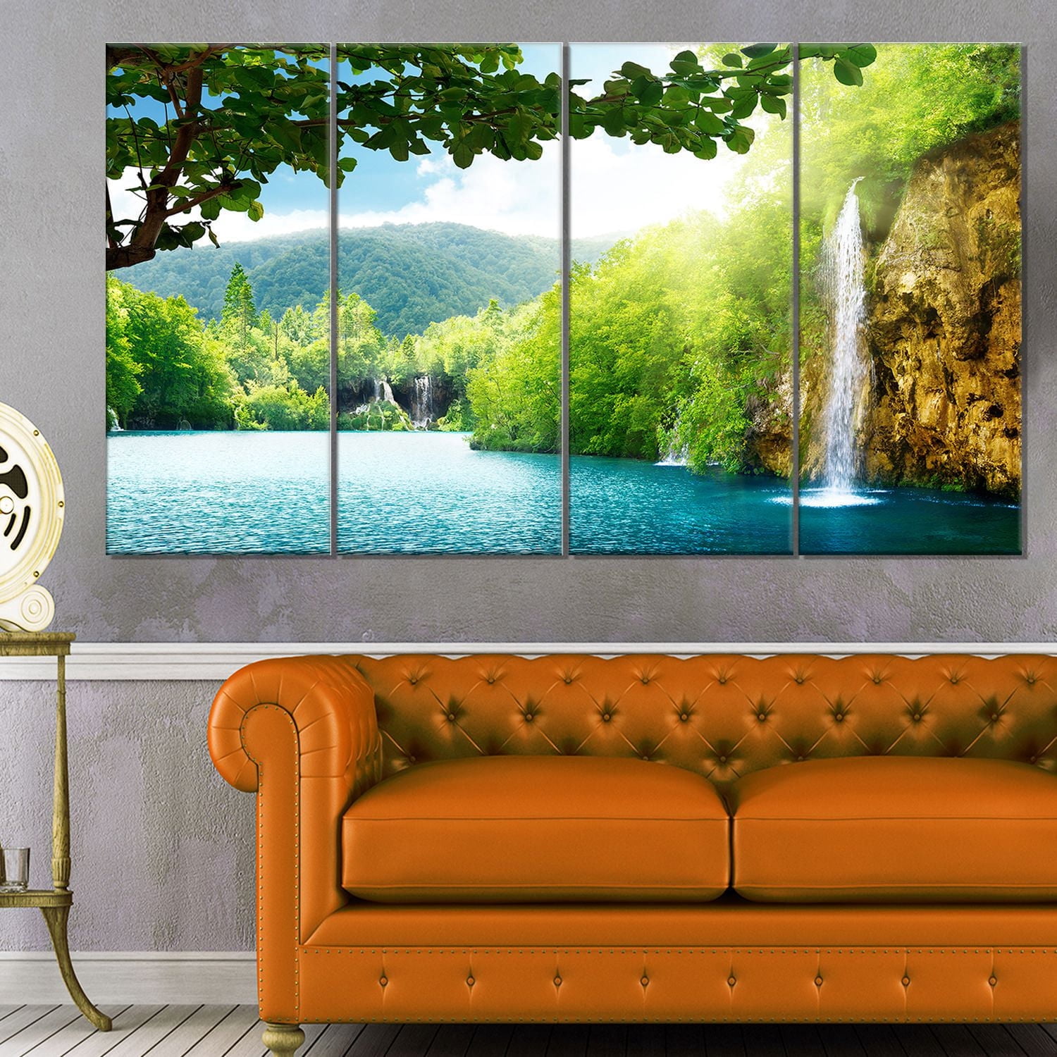 Tableau sur toile imprimée Design Art Photographie paysage Chute d'eau en forêt profonde