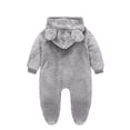 thumbnail image 3 of AherBiu Infant Rompers Fleece Hooded Jumpsuits Zip up Bodysuits Fall Winter Solid Color Warm Fuzzy Newborn Baby Clothes Sets, 3 of 3
