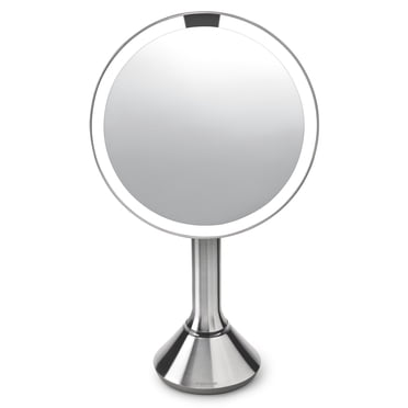 Simplehuman 8" Round Sensor Makeup Mirror with Touch-Control Dual Light Settings, 5x Magnification, Rechargeable and Cordless, Brushed Stainless Steel