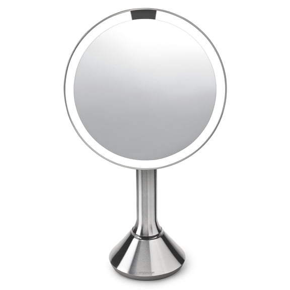 Simplehuman 8" Round Sensor Makeup Mirror with Touch-Control Dual Light Settings, 5x Magnification, Rechargeable and Cordless, Brushed Stainless Steel