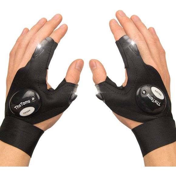 LED Flashlight Gloves for Outdoor Activities and Handy Work - 1 Pair Black