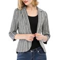 thumbnail image 1 of INSPIRE CHIC Blazer à Rayures pour Femme Manches 3/4 Décontracté Ouvert à l'Avant Revers Cranté Blazer L Gris Foncé, 1 of 6