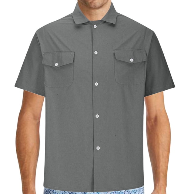 cfhntfmh Short Sleeve Shirts for Men Button down Summer Casual Collared V Neck Tops Solid Color Beach Blouses