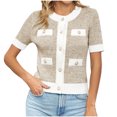 thumbnail image 1 of JGGSPWM Womens Short Sleeve Button Down Cardigans Sweater Cropped Lightweight Crew Neck Elegant Knit Tops with Pockets Beige M, 1 of 2