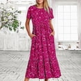 thumbnail image 4 of Jusqu'à 65 % de Rabais! Robes d'Été Mode pour Femmes 2024 Grande Taille Décontractées à Manches Courtes Col Ras du Cou Robe Décontractée Fluide à Étages Maxi Robe de Plage avec Poches Robe à Imprimé Brillant, 4 of 8