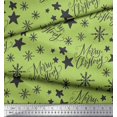 thumbnail image 2 of Soimoi Green polyester Crepe Fabric Star & Snowflakes Text Print Sewing Fabric Yard 52 Inch Wide, 2 of 5