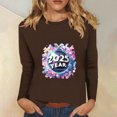 thumbnail image 1 of Styesk Chemises à Manches Longues pour Femmes Nouvel An T-shirt Décontracté Imprimé Col Rond Manches Longues, 1 of 4