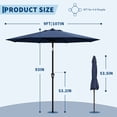 thumbnail image 2 of Garvee Parasol de Patio Extérieur de 9 Pieds, avec Inclinaison à Bouton-Poussoir et 8 Nervures Robustes, Bleu, 2 of 7