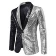 thumbnail image 1 of Penkiiy Blazer pour Hommes Costume à Paillettes Assorti en Couleur pour Hommes, Robe à un Bouton, Costume de Spectacle, Veste de Costume à Col à Revers à Manches Longues Manteau Blazer Blazer Argenté, 1 of 2