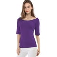thumbnail image 1 of INSPIRE CHIC T-Shirt Ajusté à Manches Mi-Longues à Encolure Dégagée pour Superposition pour Femmes, 1 of 6