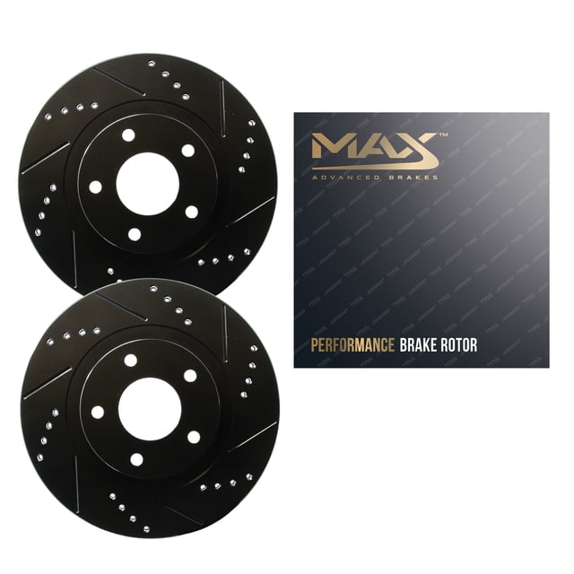 Max Advanced Brakes - Rear Brake Rotor Set for 2003-2006 Chevy Silverado 1500 HD; GMC Sierra 2500 HD, E-Coated Drilled and Slotted Rotors, Performance Upgrade