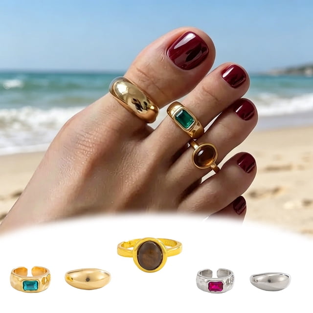 Adjustable Open Toe Rings for Anklet Bracelet Style Jewelry Beach Rings for Women Fashion Accessory Wearable Open-Toe Rings for Beach Day, 3 cm, Gold1