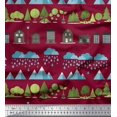 thumbnail image 1 of Soimoi Poly Georgette Fabric Tree,House & Raindrop Nature Printed Craft Fabric by The Yard 52 Inch Wide, 1 of 3