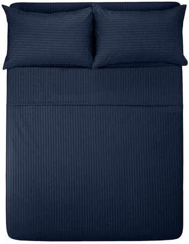 700 Thread Count 3 Piece ( 1-Fitted Sheet + 2 - Pillow Cases ) Fitted Sheet 15 Inch Deep Pocket 100% Egyptian Cotton Stripe Pattern