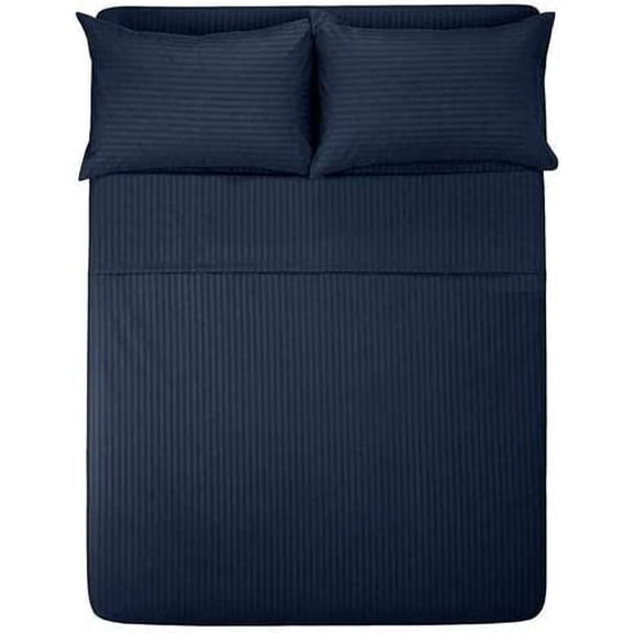 Nombre de Fils 500, Ensemble 3 Pcs (1 Drap-Housse + 2 Taies d'Oreiller), Drap-Housse Poche Profonde 12 Pouces, 100 % Coton Égyptien, Motif à Rayures
