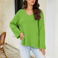 thumbnail image 4 of Mrat Chandail à Enfiler pour Femme Hauts Femme Décontracté Mode Uni Chandail à Enfiler Manches Longues Col en V Hauts en Tricot Chandail Chandail à Enfiler pour Femme Hauts S-343 Vert m, 4 of 6