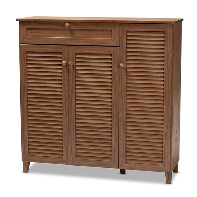 Bowery Hill Solid Wood Walnut Brown Shoe Cabinet Rectangular 11-Shelf Unassembled