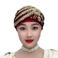 thumbnail image 2 of YAOBAMM Ladies Turban Hat Sequin Decor Ladies Turban Hat Color Matching Embroidery Lightweight Headscarf Daily Beanie, 2 of 7