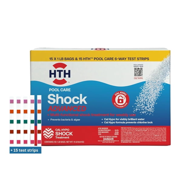 Pool Shock HTH 52046 Cal Hypo 15lb Pack with Test Strips