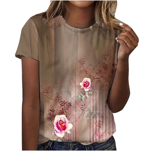 Birdeem T-Shirt Décontracté Rétro Imprimé à Col Rond à Manches Courtes pour Femme