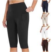 FNFYFH Clearance Womens Classic Yoga Capri Leggings Comfy Fit,Black
