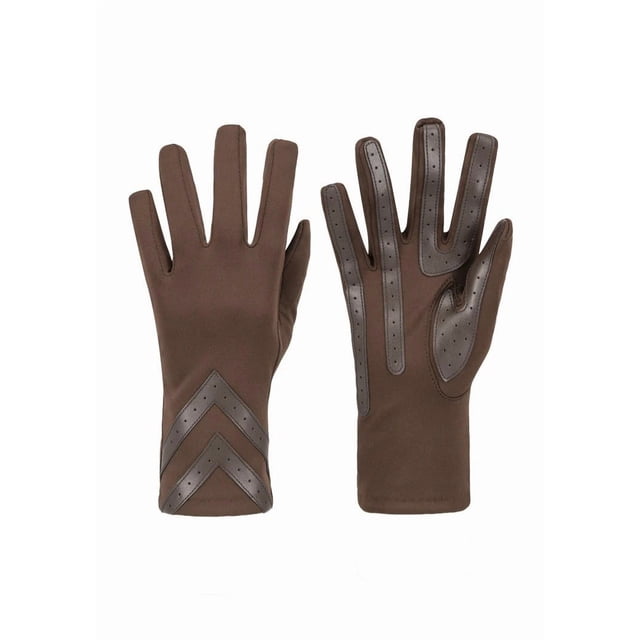 isotoner Gants en Spandex pour Femmes avec Détail Chevron - A30106 (Brun, P/M)