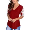 thumbnail image 1 of Pompotops T-Shirt en Dentelle à Manches Courtes et Col V pour Femmes, 1 of 4