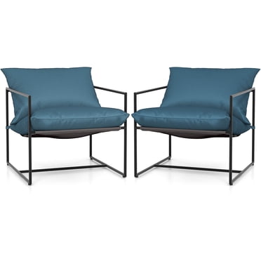Costway 2 Pcs Fauteuils d'Appoint à Sangle Fauteuils à Accoudoirs à Cadre en Métal avec Coussins en Éponge Amovibles