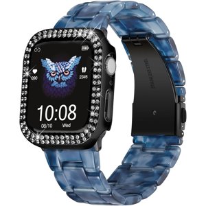 XIHAMA Resin Watch Bands for Apple Watch Band 40mm 41mm 44mm 45mm iWatch Watch Strap with Glitter Bling Protective Case Cover Wristband for Apple Watch Series 8 7 SE SE2 6 5 4